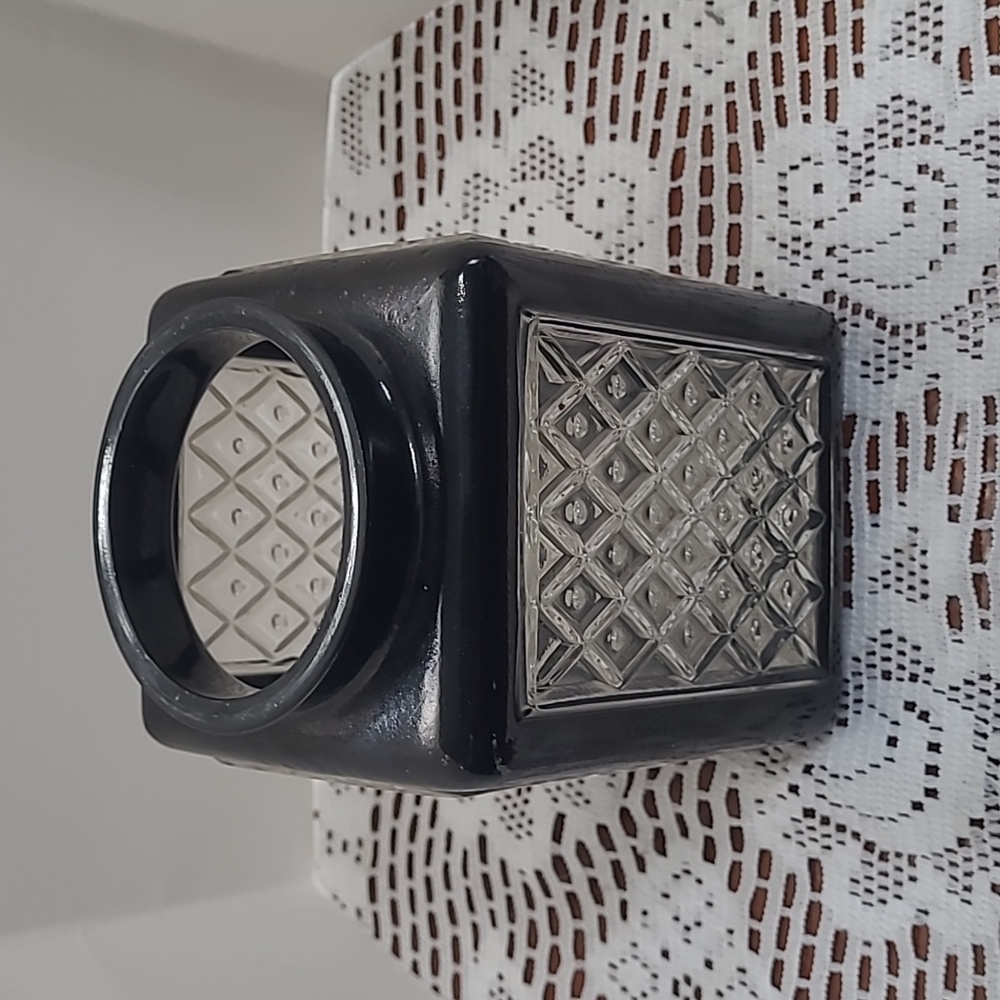 Black Enameled and Clear Glass Square Porch Light Cover - Picture 2 of 8